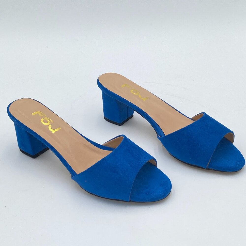 FSJ Women Comfy Peep Toe Sandals Low Chunky Heels Mules Casual Summer Office Lad
